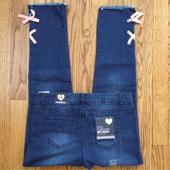 EPIC Threads Junior Mid Rise Denim Blue Distressed Stretch Skinny Jeans - Picture 3 of 16